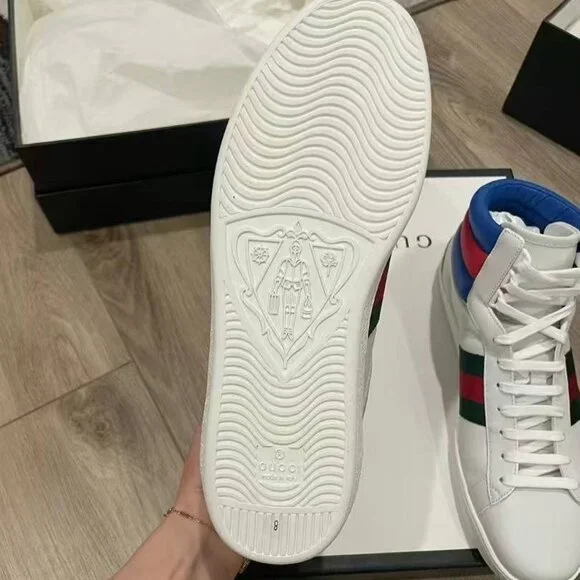 NIB Authentic Calfskin Web Mens Ace High Top Sneakers - Picture 4 of 4